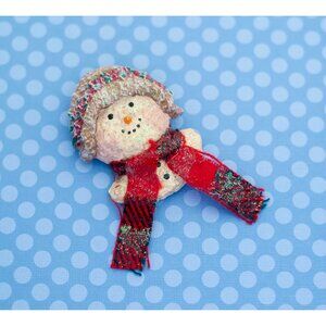 Vintage Snowman Red and White 1998 Brooch by Linda Linquest Baldwin - M4